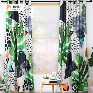DIHIN HOME 3D Printed Green Leaves and Triangle Blackout Curtains ,Window Curtains Grommet Curtain For Living Room ,39x102-inch,2 Panels Included Roman Shades Window Curtains Curtains Window Blinds Curtains Drapes linen drapery curtains and drapes windows drapes custom curtains blackout curtains curtains for living room window shades sheer curtains curtain fabric window treatments custom drapery