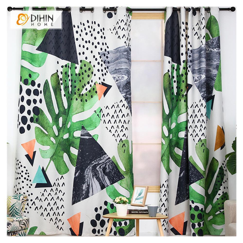 DIHIN HOME 3D Printed Green Leaves and Triangle Blackout Curtains ,Window Curtains Grommet Curtain For Living Room ,39x102-inch,2 Panels Included Roman Shades Window Curtains Curtains Window Blinds Curtains Drapes linen drapery curtains and drapes windows drapes custom curtains blackout curtains curtains for living room window shades sheer curtains curtain fabric window treatments custom drapery
