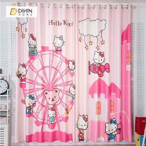 DIHIN HOME 3D Printed Hello Kitty and Sky Wheel Blackout Curtains ,Window Curtains Grommet Curtain For Living Room ,39x102-inch,2 Panels Included Roman Shades Window Curtains Curtains Window Blinds Curtains Drapes linen drapery curtains and drapes windows drapes custom curtains blackout curtains curtains for living room window shades sheer curtains curtain fabric window treatments custom drapery