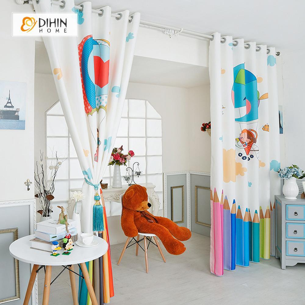 DIHIN HOME 3D Printed Hot Air Balloon and Pencil Blackout Curtains ,Window Curtains Grommet Curtain For Living Room ,39x102-inch,2 Panels Included Roman Shades Window Curtains Curtains Window Blinds Curtains Drapes linen drapery curtains and drapes windows drapes custom curtains blackout curtains curtains for living room window shades sheer curtains curtain fabric window treatments custom drapery