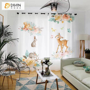 DIHIN HOME 3D Printed Little Dear and Rabbit Blackout Curtains,Window Curtains Grommet Curtain For Living Room ,39x102-inch,2 Panels Included Roman Shades Curtains Window Blinds custom curtains blackout curtains curtains for living room sheer curtains curtain fabric linen curtains kitchen curtains velvet curtains pinch pleat curtains bay window curtains outdoor curtains pleated curtains floral curtains dining room curtains kitchen valances drapes for bedroom patio curtains nursery curtains grommet curtains