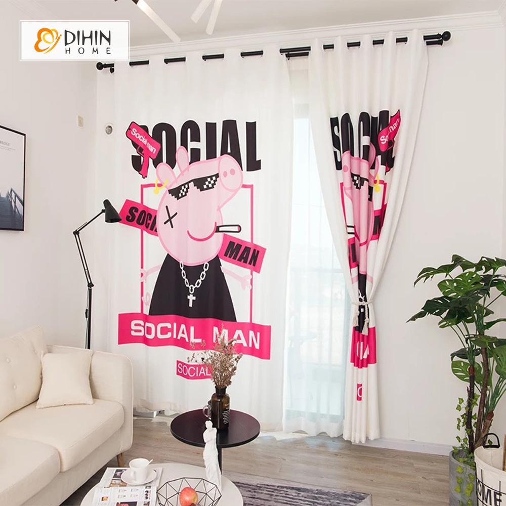 DIHIN HOME 3D Printed Social Peppa Pig Blackout Curtains ,Window Curtains Grommet Curtain For Living Room ,39x102-inch,2 Panels Included Roman Shades Curtains Window Blinds custom curtains blackout curtains curtains for living room sheer curtains curtain fabric linen curtains kitchen curtains velvet curtains pinch pleat curtains bay window curtains outdoor curtains pleated curtains floral curtains dining room curtains kitchen valances drapes for bedroom patio curtains nursery curtains grommet curtains