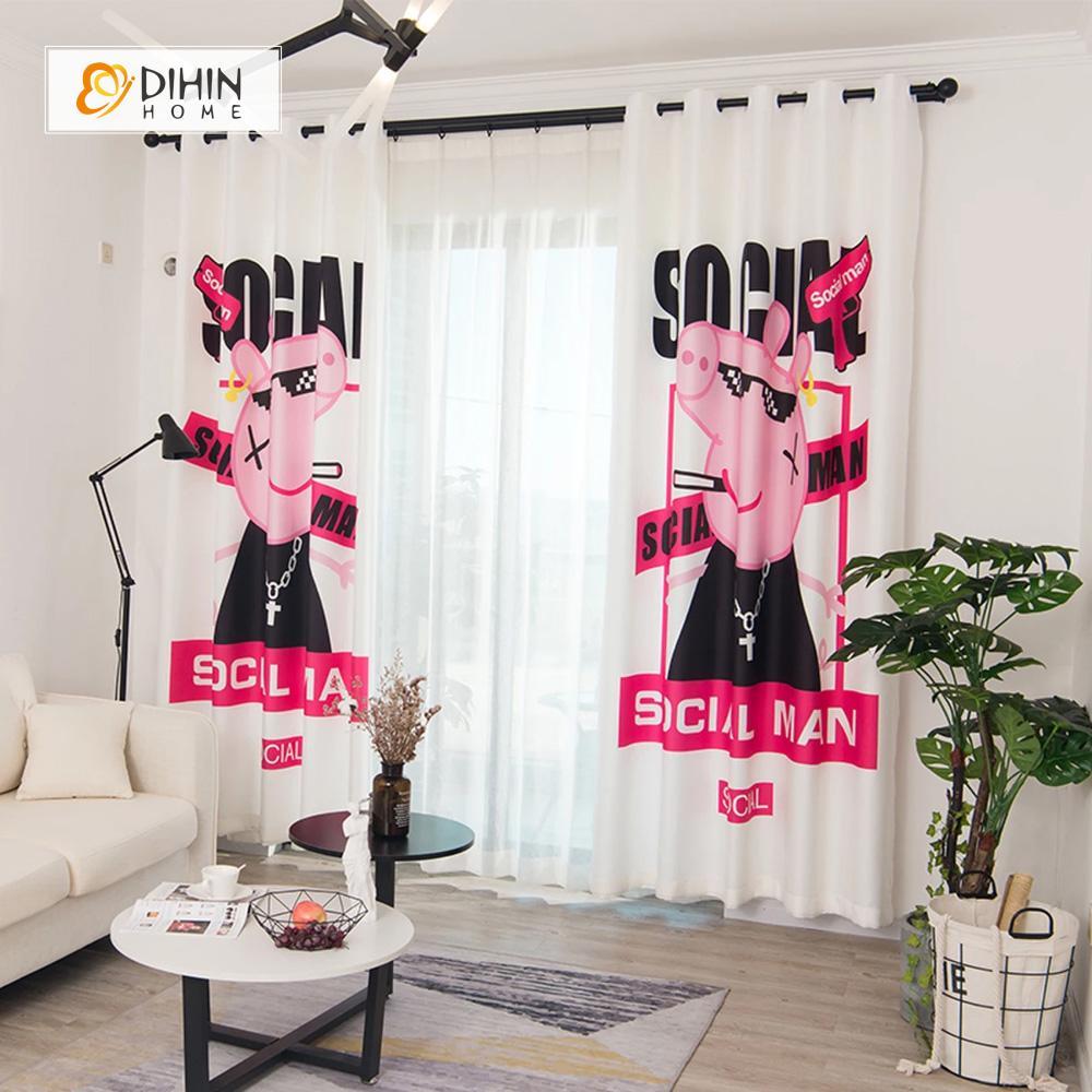 DIHIN HOME 3D Printed Social Peppa Pig Blackout Curtains ,Window Curtains Grommet Curtain For Living Room ,39x102-inch,2 Panels Included Roman Shades Curtains Window Blinds custom curtains blackout curtains curtains for living room sheer curtains curtain fabric linen curtains kitchen curtains velvet curtains pinch pleat curtains bay window curtains outdoor curtains pleated curtains floral curtains dining room curtains kitchen valances drapes for bedroom patio curtains nursery curtains grommet curtains