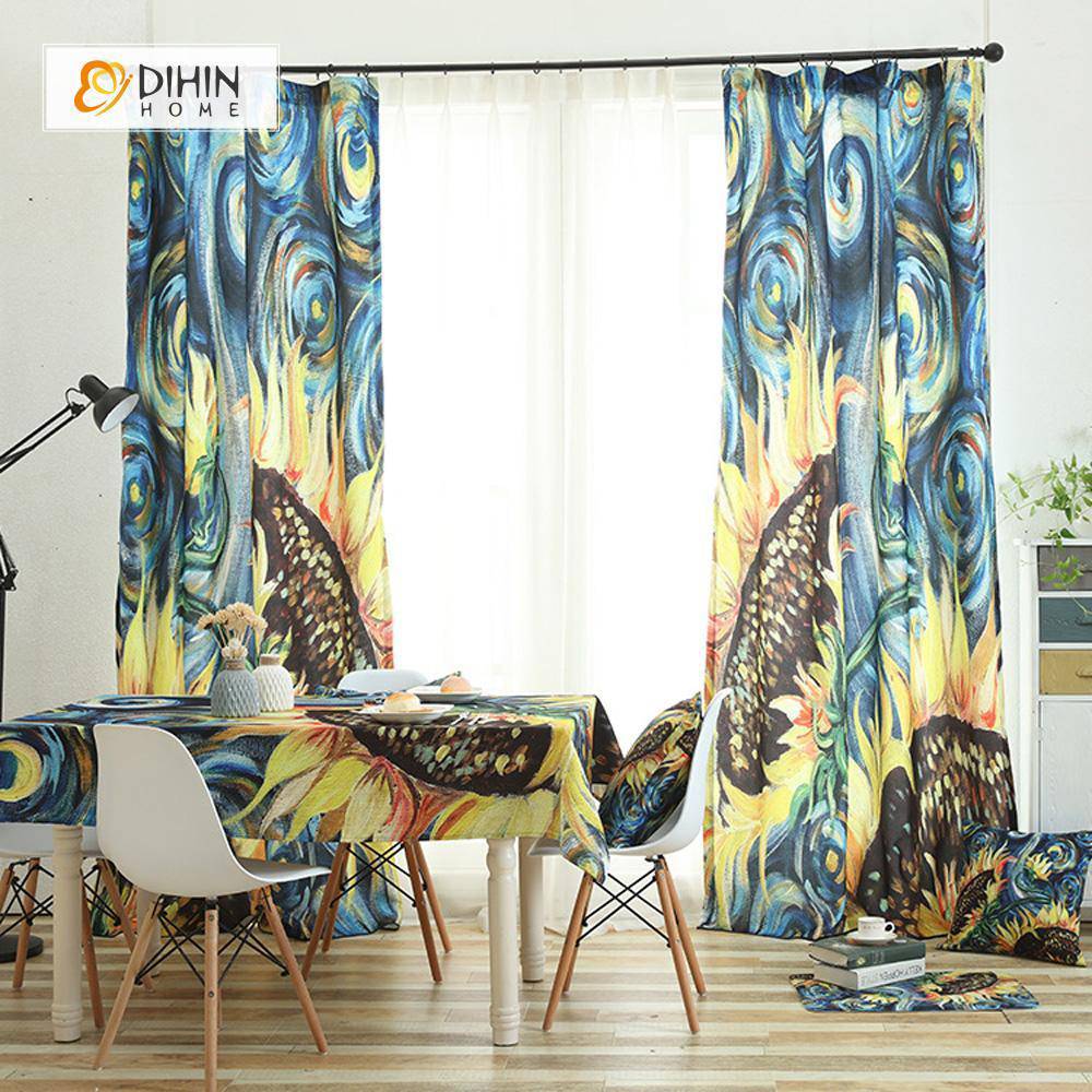 DIHIN HOME 3D Printed Sunflower Blackout Curtains ,Window Curtains Grommet Curtain For Living Room ,39x102-inch,2 Panels Included Roman Shades Curtains Window Blinds custom curtains blackout curtains curtains for living room sheer curtains curtain fabric linen curtains kitchen curtains velvet curtains pinch pleat curtains bay window curtains outdoor curtains pleated curtains floral curtains dining room curtains kitchen valances drapes for bedroom patio curtains nursery curtains grommet curtains