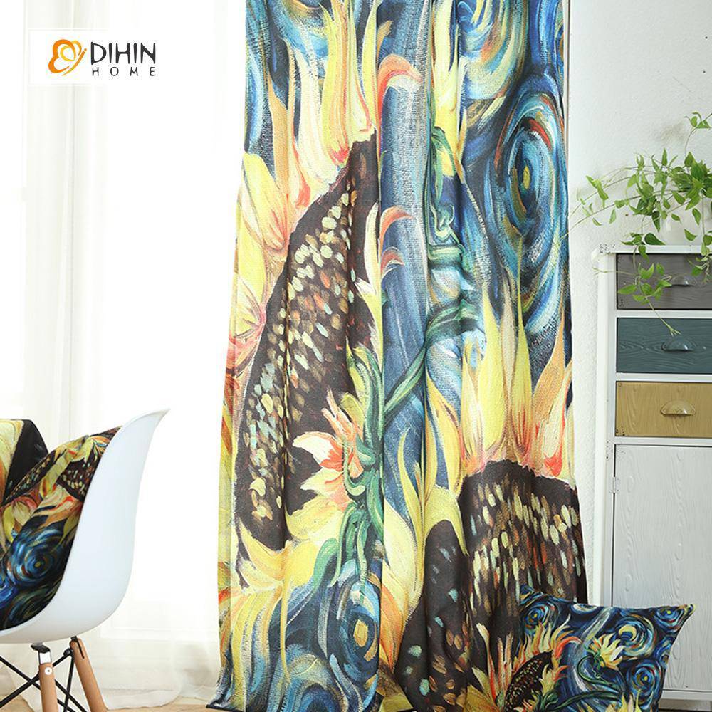 DIHIN HOME 3D Printed Sunflower Blackout Curtains ,Window Curtains Grommet Curtain For Living Room ,39x102-inch,2 Panels Included Roman Shades Curtains Window Blinds custom curtains blackout curtains curtains for living room sheer curtains curtain fabric linen curtains kitchen curtains velvet curtains pinch pleat curtains bay window curtains outdoor curtains pleated curtains floral curtains dining room curtains kitchen valances drapes for bedroom patio curtains nursery curtains grommet curtains