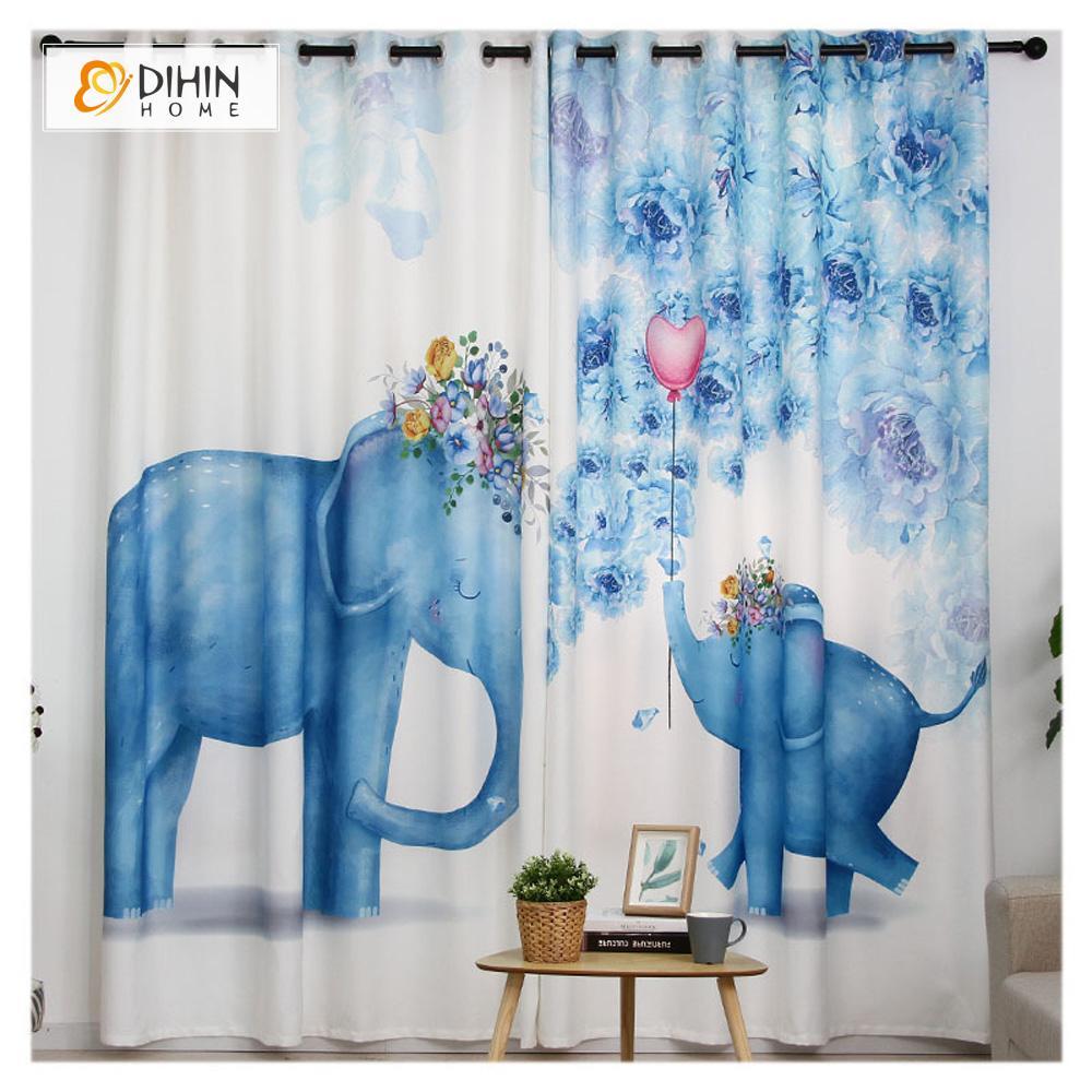 DIHIN HOME 3D Printed Two Blue Elephant Blackout Curtains ,Window Curtains Grommet Curtain For Living Room ,39x102-inch,2 Panels Included Roman Shades Curtains Window Blinds custom curtains blackout curtains curtains for living room sheer curtains curtain fabric linen curtains kitchen curtains velvet curtains pinch pleat curtains bay window curtains outdoor curtains pleated curtains floral curtains dining room curtains kitchen valances drapes for bedroom patio curtains nursery curtains grommet curtains