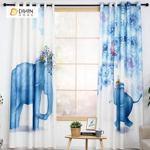 DIHIN HOME 3D Printed Two Blue Elephant Blackout Curtains ,Window Curtains Grommet Curtain For Living Room ,39x102-inch,2 Panels Included Roman Shades Curtains Window Blinds custom curtains blackout curtains curtains for living room sheer curtains curtain fabric linen curtains kitchen curtains velvet curtains pinch pleat curtains bay window curtains outdoor curtains pleated curtains floral curtains dining room curtains kitchen valances drapes for bedroom patio curtains nursery curtains grommet curtains