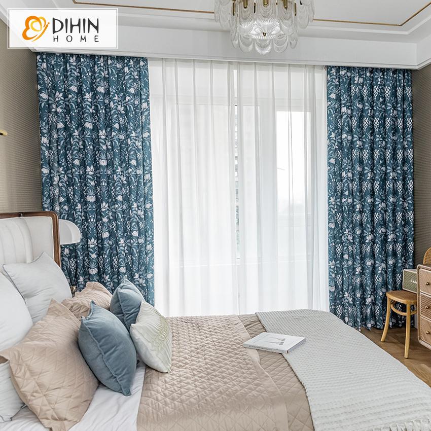DIHIN HOME American Pastoral Blue Flowers Printed,Blackout Grommet Window Curtain for Living Room ,52x63-inch,1 Panel Roman Shades Curtains Window Blinds custom curtains blackout curtains curtains for living room sheer curtains curtain fabric linen curtains kitchen curtains velvet curtains pinch pleat curtains bay window curtains outdoor curtains pleated curtains floral curtains dining room curtains kitchen valances drapes for bedroom patio curtains nursery curtains grommet curtains