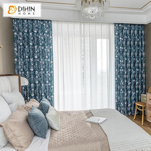 DIHIN HOME American Pastoral Blue Flowers Printed,Blackout Grommet Window Curtain for Living Room ,52x63-inch,1 Panel Roman Shades Curtains Window Blinds custom curtains blackout curtains curtains for living room sheer curtains curtain fabric linen curtains kitchen curtains velvet curtains pinch pleat curtains bay window curtains outdoor curtains pleated curtains floral curtains dining room curtains kitchen valances drapes for bedroom patio curtains nursery curtains grommet curtains