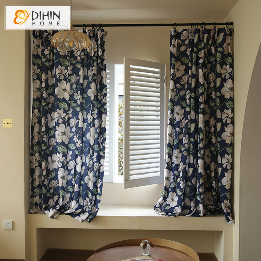 DIHIN HOME American Pastoral Cotton Linen Blue Flower Printed,Blackout Grommet Window Curtain for Living Room ,52x63-inch,1 Panel Roman Shades Curtains Window Blinds custom curtains blackout curtains curtains for living room sheer curtains curtain fabric linen curtains kitchen curtains velvet curtains pinch pleat curtains bay window curtains outdoor curtains pleated curtains floral curtains dining room curtains kitchen valances drapes for bedroom patio curtains nursery curtains grommet curtains