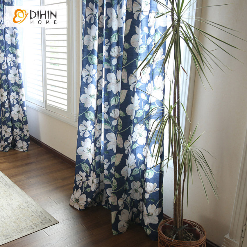 DIHIN HOME American Pastoral Cotton Linen Blue Flower Printed,Blackout Grommet Window Curtain for Living Room ,52x63-inch,1 Panel Roman Shades Curtains Window Blinds custom curtains blackout curtains curtains for living room sheer curtains curtain fabric linen curtains kitchen curtains velvet curtains pinch pleat curtains bay window curtains outdoor curtains pleated curtains floral curtains dining room curtains kitchen valances drapes for bedroom patio curtains nursery curtains grommet curtains