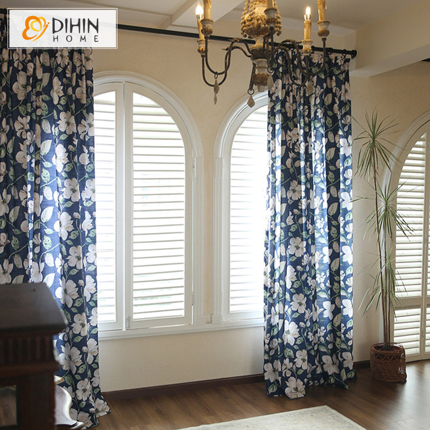 DIHIN HOME American Pastoral Cotton Linen Blue Flower Printed,Blackout Grommet Window Curtain for Living Room ,52x63-inch,1 Panel Roman Shades Curtains Window Blinds custom curtains blackout curtains curtains for living room sheer curtains curtain fabric linen curtains kitchen curtains velvet curtains pinch pleat curtains bay window curtains outdoor curtains pleated curtains floral curtains dining room curtains kitchen valances drapes for bedroom patio curtains nursery curtains grommet curtains