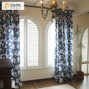 DIHIN HOME American Pastoral Cotton Linen Blue Flower Printed,Blackout Grommet Window Curtain for Living Room ,52x63-inch,1 Panel Roman Shades Curtains Window Blinds custom curtains blackout curtains curtains for living room sheer curtains curtain fabric linen curtains kitchen curtains velvet curtains pinch pleat curtains bay window curtains outdoor curtains pleated curtains floral curtains dining room curtains kitchen valances drapes for bedroom patio curtains nursery curtains grommet curtains