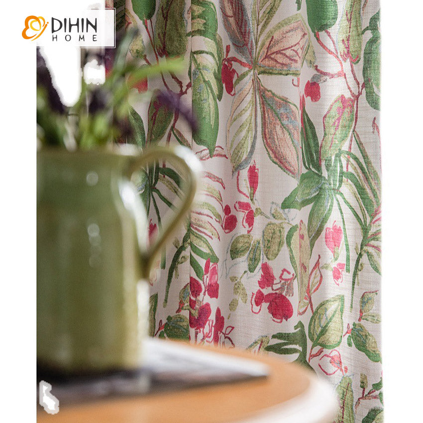 DIHIN HOME American Pastoral Cotton Linen Flower Printed,Blackout Grommet Window Curtain for Living Room ,52x63-inch,1 Panel Roman Shades Curtains Window Blinds custom curtains blackout curtains curtains for living room sheer curtains curtain fabric linen curtains kitchen curtains velvet curtains pinch pleat curtains bay window curtains outdoor curtains pleated curtains floral curtains dining room curtains kitchen valances drapes for bedroom patio curtains nursery curtains grommet curtains