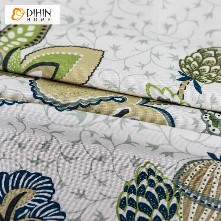 DIHIN HOME American Pastoral Cotton Linen Printed Curtain,Blackout Curtains Grommet Window Curtain for Living Room ,52x84-inch,1 Panel Curtains custom curtains blackout curtains curtains for living room curtain fabric linen curtains