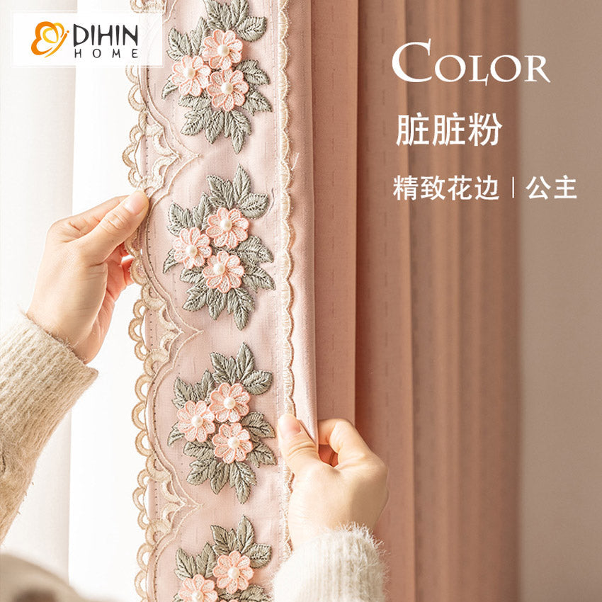 DIHIN HOME American Pastoral Flowers Embroidered,Blackout Grommet Window Curtain for Living Room ,52x63-inch,1 Panel Curtains custom curtains blackout curtains curtains for living room curtain fabric linen curtains
