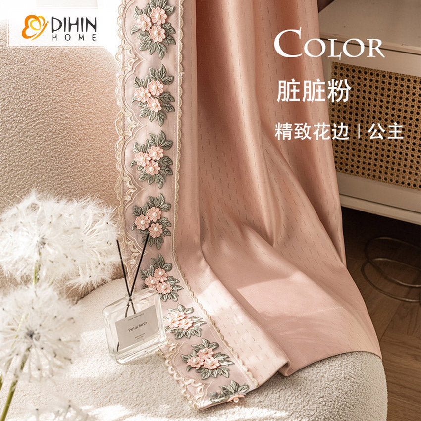 DIHIN HOME American Pastoral Flowers Embroidered,Blackout Grommet Window Curtain for Living Room ,52x63-inch,1 Panel Curtains custom curtains blackout curtains curtains for living room curtain fabric linen curtains