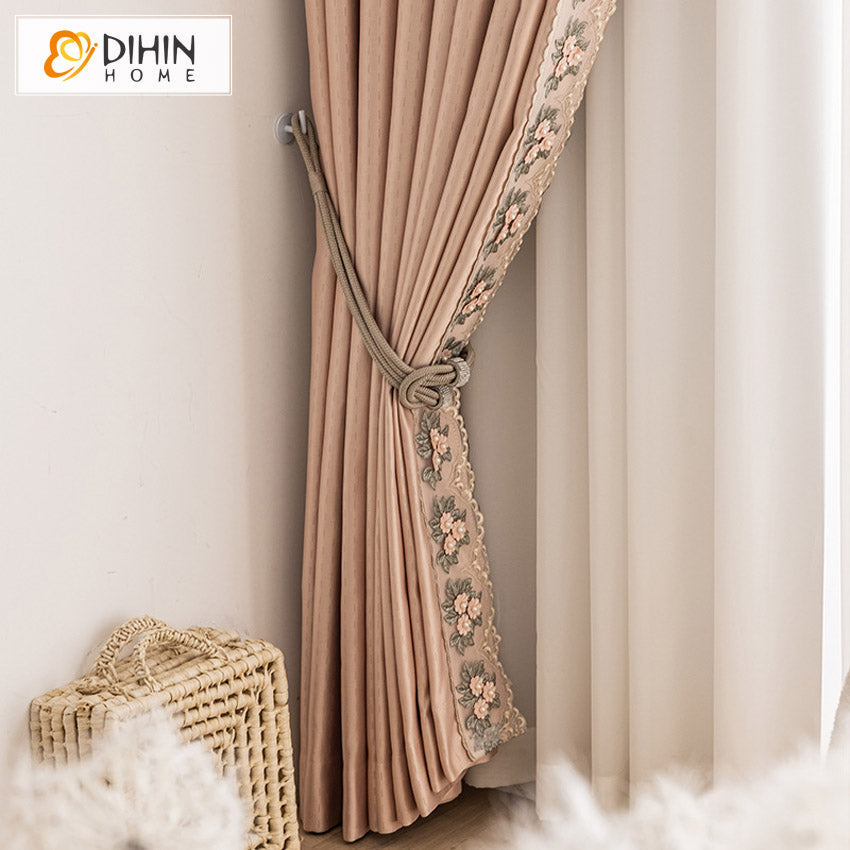 DIHIN HOME American Pastoral Flowers Embroidered,Blackout Grommet Window Curtain for Living Room ,52x63-inch,1 Panel Curtains custom curtains blackout curtains curtains for living room curtain fabric linen curtains