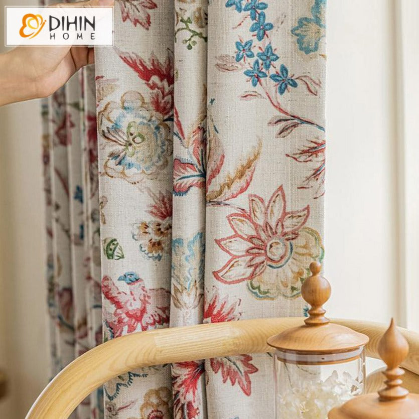 DIHIN HOME American Pastoral Flowers Printed,Blackout Grommet Window Curtain for Living Room ,52x63-inch,1 Panel Roman Shades Curtains Window Blinds custom curtains blackout curtains curtains for living room sheer curtains curtain fabric linen curtains kitchen curtains velvet curtains pinch pleat curtains bay window curtains outdoor curtains pleated curtains floral curtains dining room curtains kitchen valances drapes for bedroom patio curtains nursery curtains grommet curtains