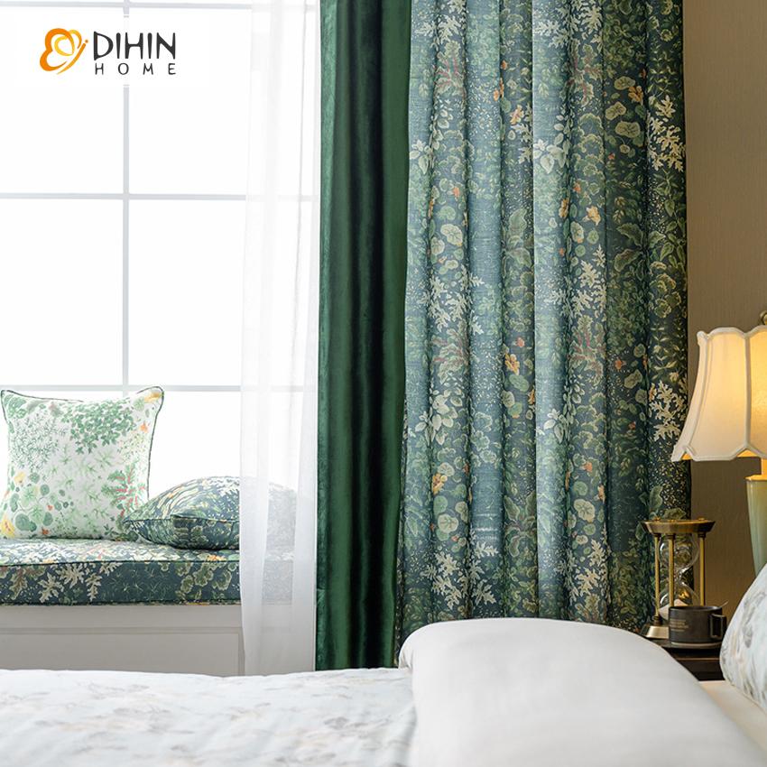 DIHIN HOME American Pastoral Green Color Flowers Printed,Blackout Grommet Window Curtain for Living Room ,52x63-inch,1 Panel Roman Shades Curtains Window Blinds custom curtains blackout curtains curtains for living room sheer curtains curtain fabric linen curtains kitchen curtains velvet curtains pinch pleat curtains bay window curtains outdoor curtains pleated curtains floral curtains dining room curtains kitchen valances drapes for bedroom patio curtains nursery curtains grommet curtains