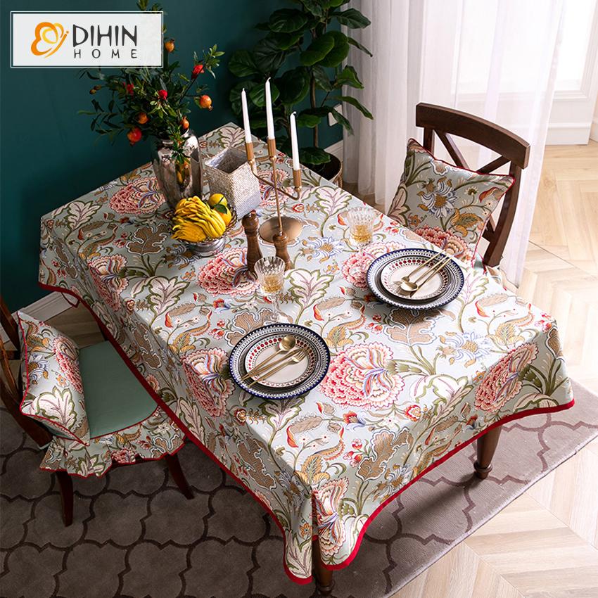 DIHIN HOME American Retro Flowers Printed Tablecloth With Red Border For Rectangle Tables,Custom Washed Linen Tablecloth,Handmade Rectangle Table Cover Roman Shades Curtains Window Blinds custom curtains blackout curtains curtains for living room sheer curtains curtain fabric linen curtains kitchen curtains velvet curtains pinch pleat curtains bay window curtains outdoor curtains pleated curtains floral curtains dining room curtains kitchen valances drapes for bedroom patio curtains nursery curtains grommet