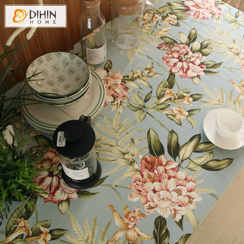 DIHIN HOME American Retro Pastoral Flowers Printed Tablecloth For Rectangle Tables,Custom Washed Linen Tablecloth,Handmade Rectangle Table Cover Roman Shades Curtains Window Blinds custom curtains blackout curtains curtains for living room sheer curtains curtain fabric linen curtains kitchen curtains velvet curtains pinch pleat curtains bay window curtains outdoor curtains pleated curtains floral curtains dining room curtains kitchen valances drapes for bedroom patio curtains nursery curtains grommet curtai