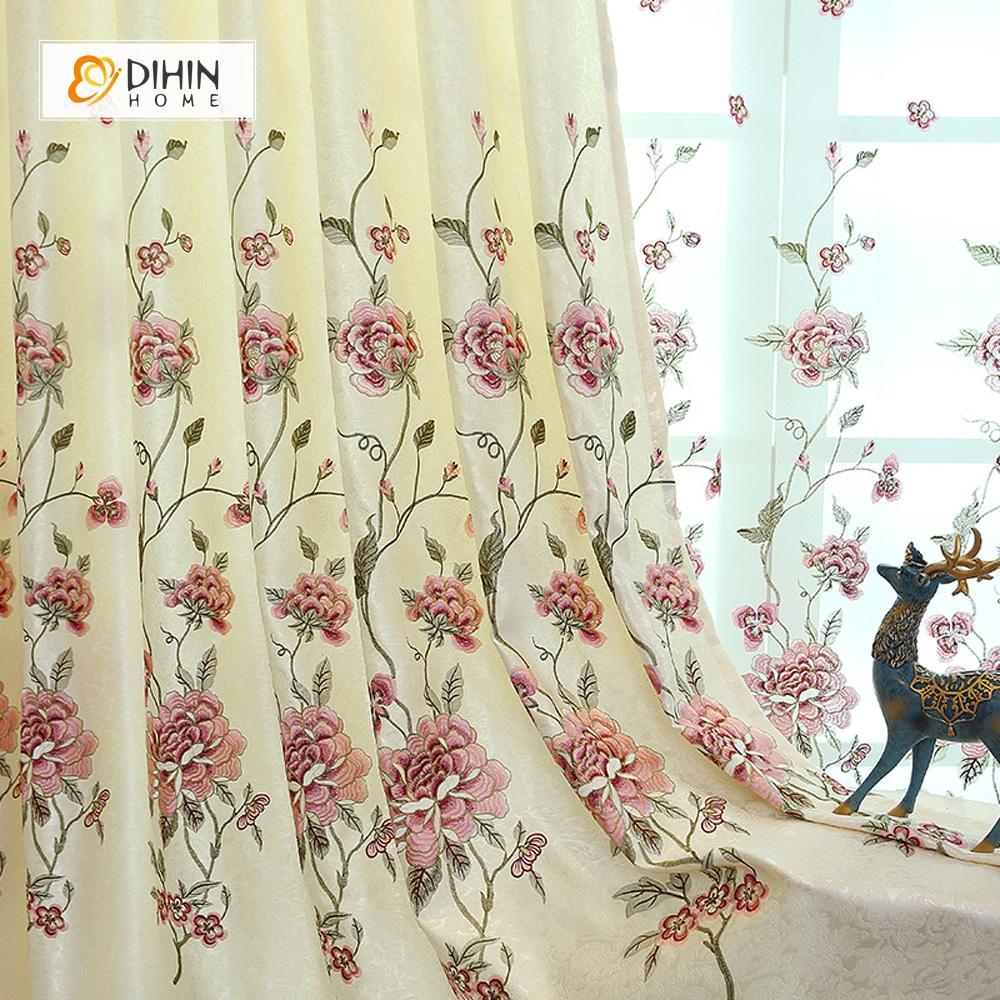 DIHIN HOME Beige High Quality Embroidered Valance ,Blackout Curtains Grommet Window Curtain for Living Room ,52x84-inch,1 Panel Curtains custom curtains blackout curtains curtains for living room curtain fabric linen curtains