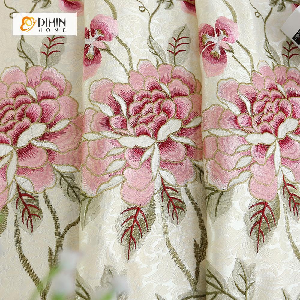 DIHIN HOME Beige High Quality Embroidered Valance ,Blackout Curtains Grommet Window Curtain for Living Room ,52x84-inch,1 Panel Curtains custom curtains blackout curtains curtains for living room curtain fabric linen curtains