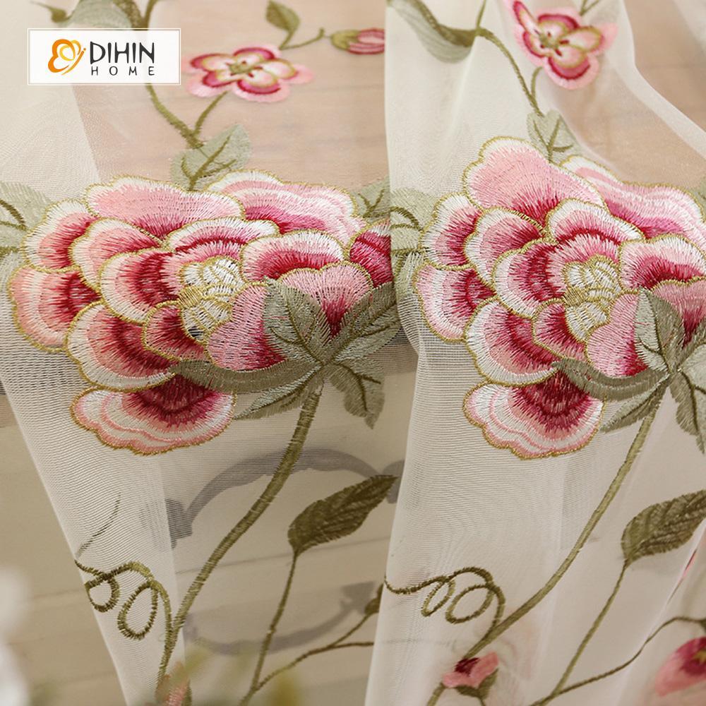 DIHIN HOME Beige High Quality Embroidered Valance ,Blackout Curtains Grommet Window Curtain for Living Room ,52x84-inch,1 Panel Curtains custom curtains blackout curtains curtains for living room curtain fabric linen curtains