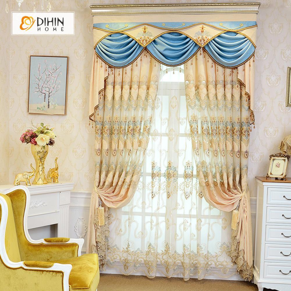 DIHIN HOME Beige Luxurious  Embroidered Valance ,Blackout Curtains Grommet Window Curtain for Living Room ,52x84-inch,1 Panel Curtains custom curtains blackout curtains curtains for living room curtain fabric linen curtains