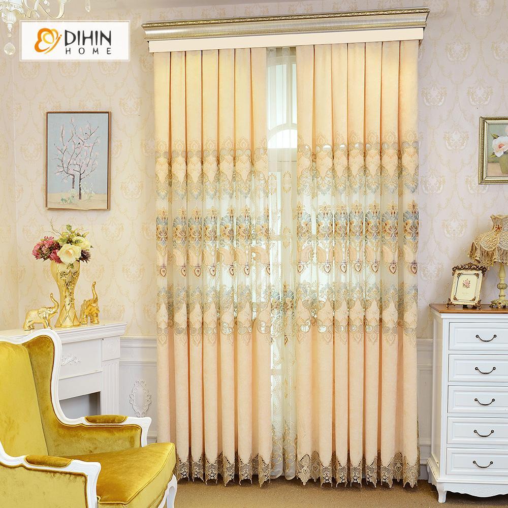 DIHIN HOME Beige Luxurious  Embroidered Valance ,Blackout Curtains Grommet Window Curtain for Living Room ,52x84-inch,1 Panel Curtains custom curtains blackout curtains curtains for living room curtain fabric linen curtains