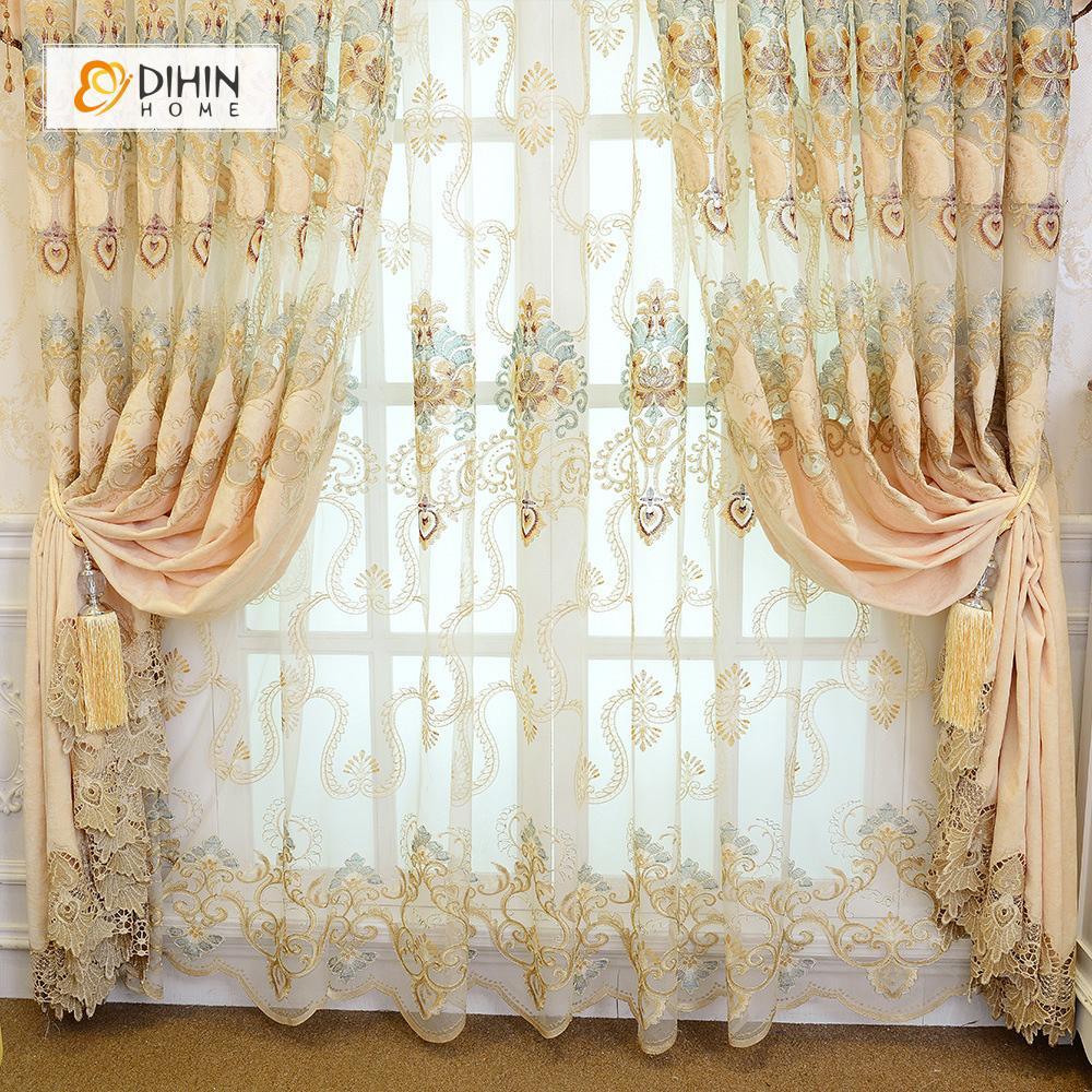 DIHIN HOME Beige Luxurious  Embroidered Valance ,Blackout Curtains Grommet Window Curtain for Living Room ,52x84-inch,1 Panel Curtains custom curtains blackout curtains curtains for living room curtain fabric linen curtains