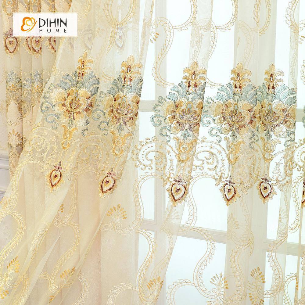 DIHIN HOME Beige Luxurious  Embroidered Valance ,Blackout Curtains Grommet Window Curtain for Living Room ,52x84-inch,1 Panel Curtains custom curtains blackout curtains curtains for living room curtain fabric linen curtains