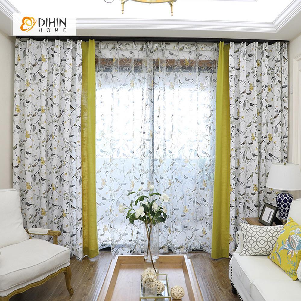 DIHIN HOME Bird Flower and Branch Printed,Sheer Curtains Window Curtain for Living Room ,52x63-inch,1 Panel Roman Shades Curtains Window Blinds custom curtains blackout curtains curtains for living room sheer curtains curtain fabric linen curtains kitchen curtains velvet curtains pinch pleat curtains bay window curtains outdoor curtains pleated curtains floral curtains dining room curtains kitchen valances drapes for bedroom patio curtains nursery curtains grommet curtains