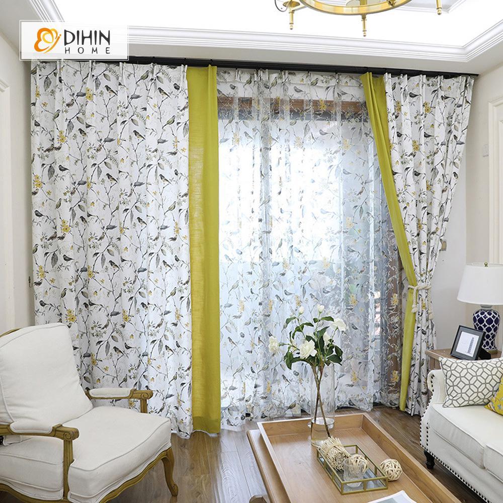 DIHIN HOME Bird Flower and Branch Printed,Sheer Curtains Window Curtain for Living Room ,52x63-inch,1 Panel Roman Shades Curtains Window Blinds custom curtains blackout curtains curtains for living room sheer curtains curtain fabric linen curtains kitchen curtains velvet curtains pinch pleat curtains bay window curtains outdoor curtains pleated curtains floral curtains dining room curtains kitchen valances drapes for bedroom patio curtains nursery curtains grommet curtains