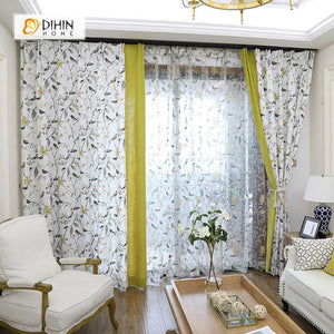 DIHIN HOME Bird Flower and Branch Printed,Sheer Curtains Window Curtain for Living Room ,52x63-inch,1 Panel Roman Shades Curtains Window Blinds custom curtains blackout curtains curtains for living room sheer curtains curtain fabric linen curtains kitchen curtains velvet curtains pinch pleat curtains bay window curtains outdoor curtains pleated curtains floral curtains dining room curtains kitchen valances drapes for bedroom patio curtains nursery curtains grommet curtains