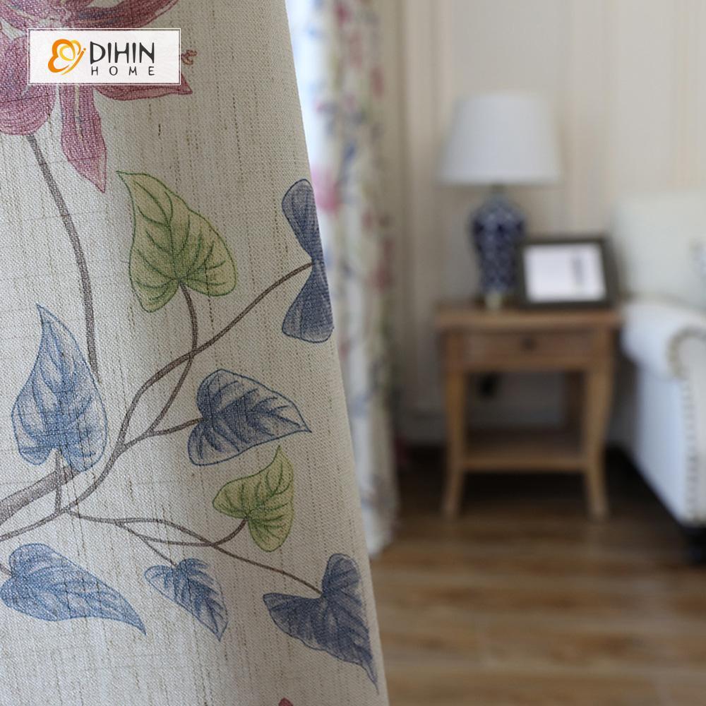DIHIN HOME Birds and Gorgeous Flowers Printed，Blackout Grommet Window Curtain for Living Room ,52x63-inch,1 Panel Curtains custom curtains blackout curtains curtains for living room curtain fabric linen curtains