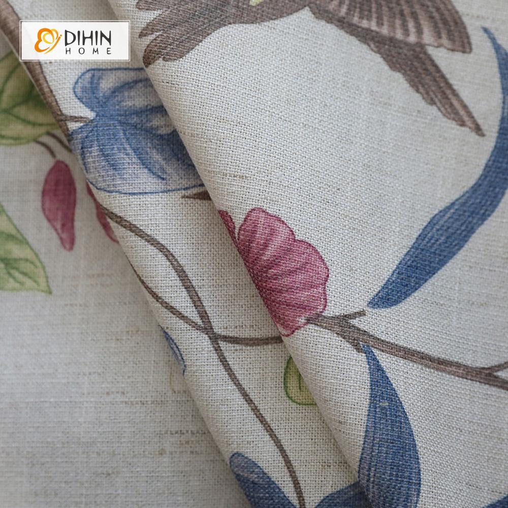 DIHIN HOME Birds and Gorgeous Flowers Printed，Blackout Grommet Window Curtain for Living Room ,52x63-inch,1 Panel Curtains custom curtains blackout curtains curtains for living room curtain fabric linen curtains