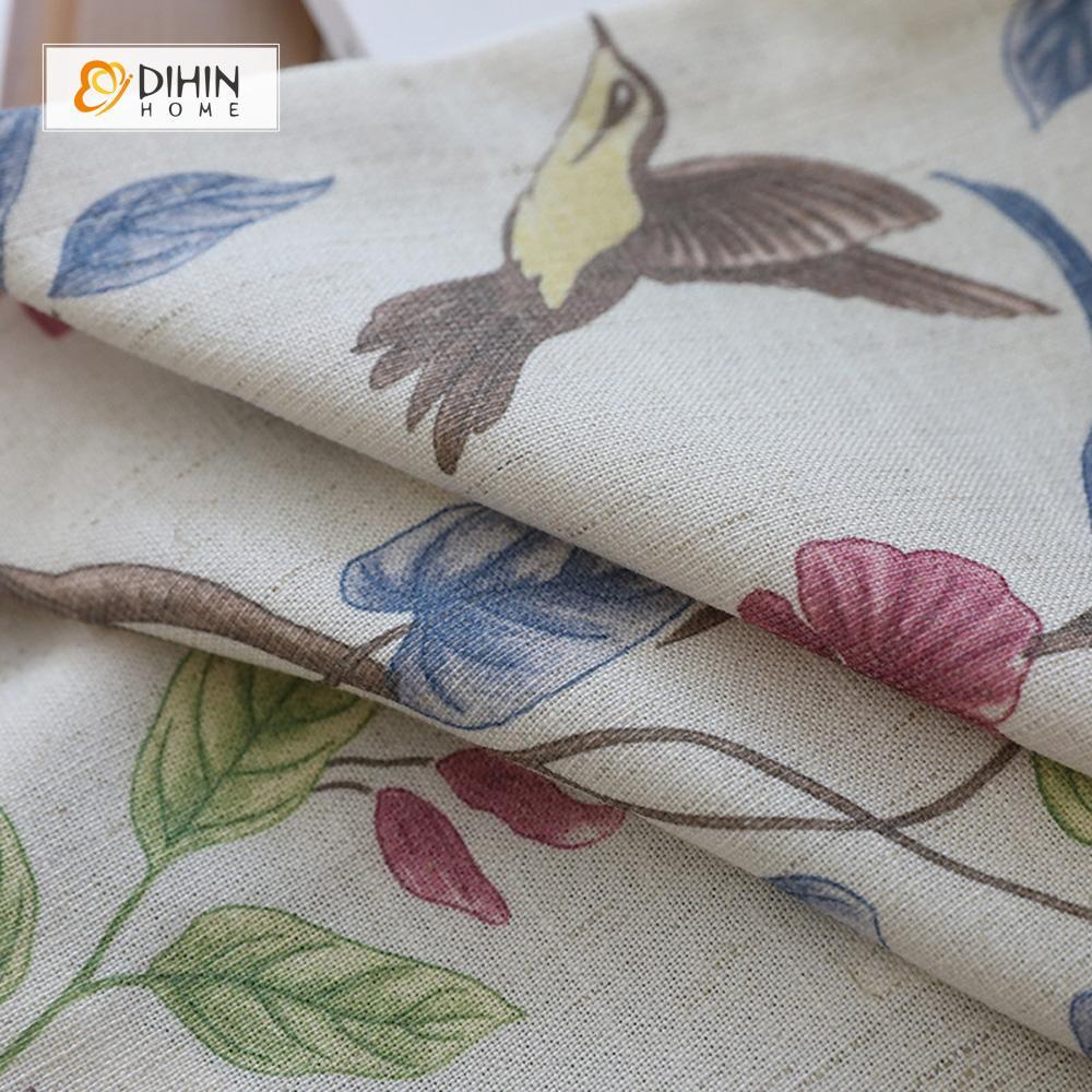 DIHIN HOME Birds and Gorgeous Flowers Printed，Blackout Grommet Window Curtain for Living Room ,52x63-inch,1 Panel Curtains custom curtains blackout curtains curtains for living room curtain fabric linen curtains