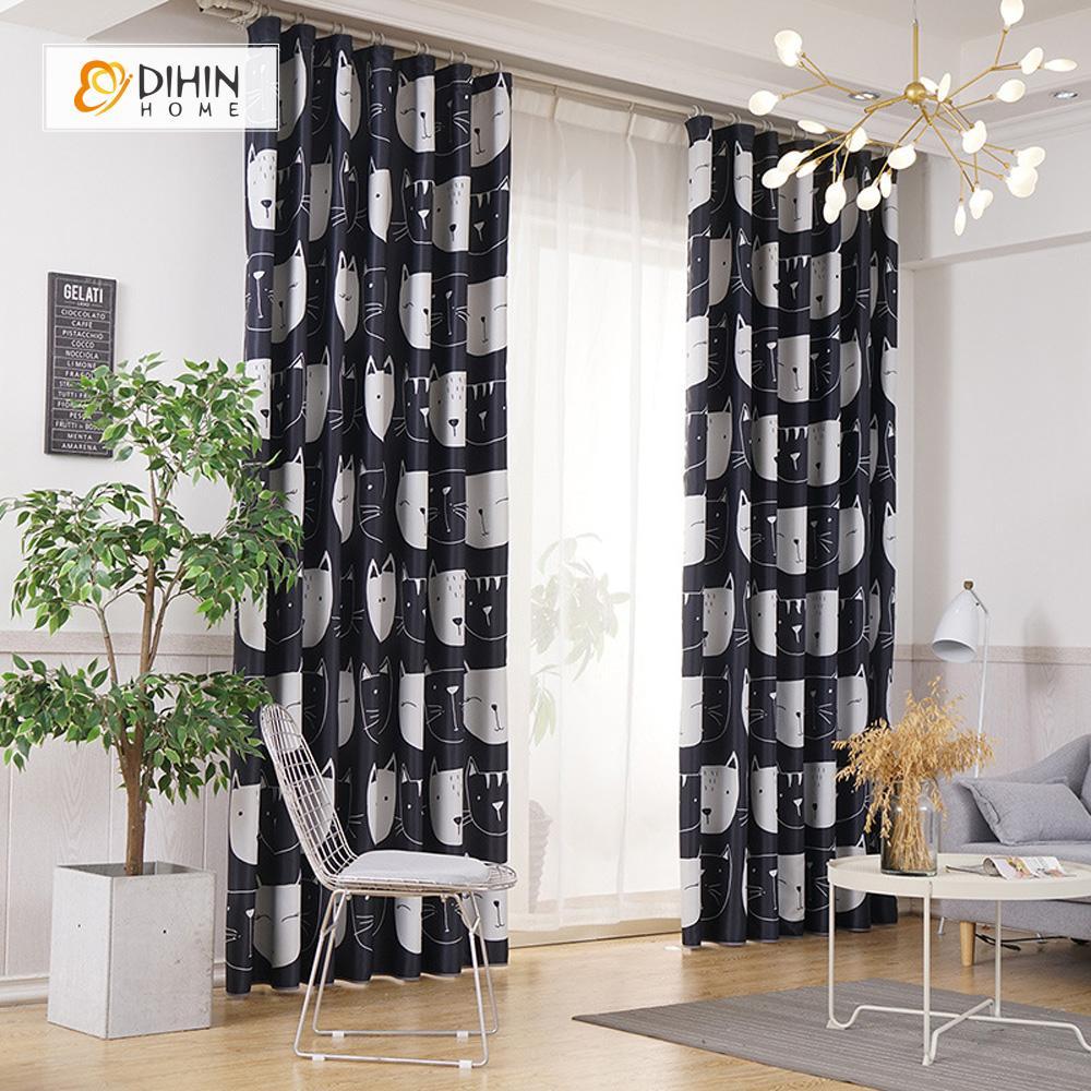 DIHIN HOME Black and White Cats Printed，Blackout Grommet Window Curtain for Living Room ,52x63-inch,1 Panel Roman Shades Curtains Window Blinds custom curtains blackout curtains curtains for living room sheer curtains curtain fabric linen curtains kitchen curtains velvet curtains pinch pleat curtains bay window curtains outdoor curtains pleated curtains floral curtains dining room curtains kitchen valances drapes for bedroom patio curtains nursery curtains grommet curtains