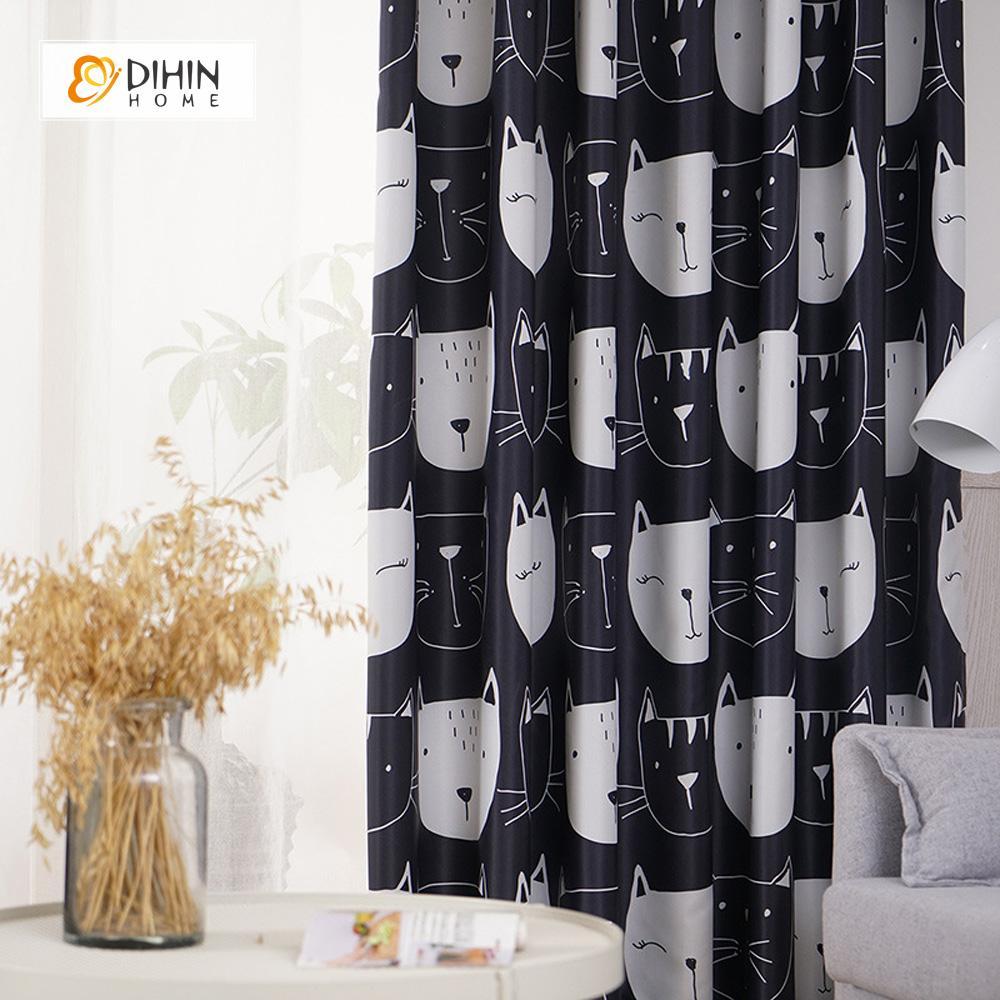 DIHIN HOME Black and White Cats Printed，Blackout Grommet Window Curtain for Living Room ,52x63-inch,1 Panel Roman Shades Curtains Window Blinds custom curtains blackout curtains curtains for living room sheer curtains curtain fabric linen curtains kitchen curtains velvet curtains pinch pleat curtains bay window curtains outdoor curtains pleated curtains floral curtains dining room curtains kitchen valances drapes for bedroom patio curtains nursery curtains grommet curtains