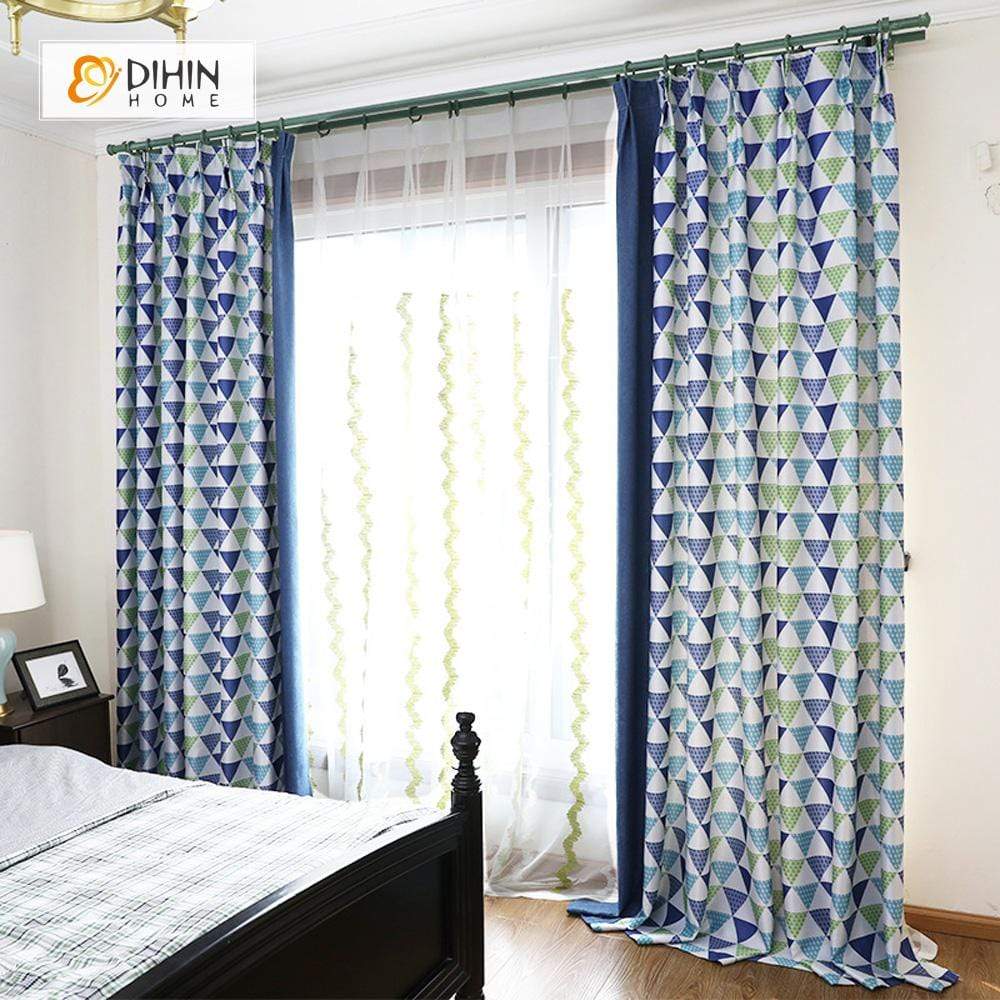 DIHIN HOME Blue and Green Triangle Printed，Blackout Grommet Window Curtain for Living Room ,52x63-inch,1 Panel Roman Shades Curtains Window Blinds custom curtains blackout curtains curtains for living room sheer curtains curtain fabric linen curtains kitchen curtains velvet curtains pinch pleat curtains bay window curtains outdoor curtains pleated curtains floral curtains dining room curtains kitchen valances drapes for bedroom patio curtains nursery curtains grommet curtains