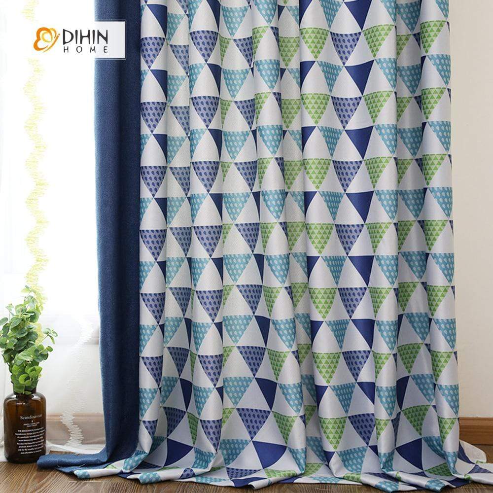 DIHIN HOME Blue and Green Triangle Printed，Blackout Grommet Window Curtain for Living Room ,52x63-inch,1 Panel Roman Shades Curtains Window Blinds custom curtains blackout curtains curtains for living room sheer curtains curtain fabric linen curtains kitchen curtains velvet curtains pinch pleat curtains bay window curtains outdoor curtains pleated curtains floral curtains dining room curtains kitchen valances drapes for bedroom patio curtains nursery curtains grommet curtains