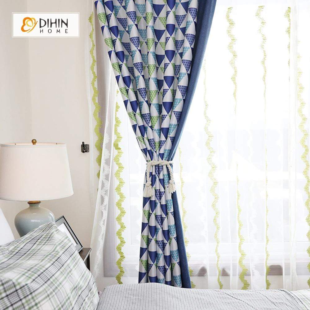 DIHIN HOME Blue and Green Triangle Printed，Blackout Grommet Window Curtain for Living Room ,52x63-inch,1 Panel Roman Shades Curtains Window Blinds custom curtains blackout curtains curtains for living room sheer curtains curtain fabric linen curtains kitchen curtains velvet curtains pinch pleat curtains bay window curtains outdoor curtains pleated curtains floral curtains dining room curtains kitchen valances drapes for bedroom patio curtains nursery curtains grommet curtains