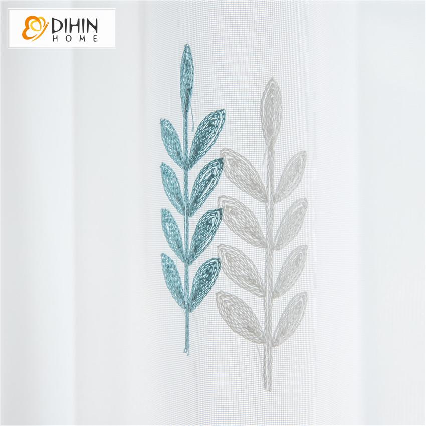 DIHIN HOME Blue and White Wheat Embroidered,Sheer Curtain,Grommet Window Curtain for Living Room ,52x63-inch,1 Panel Curtains custom curtains blackout curtains curtains for living room curtain fabric linen curtains