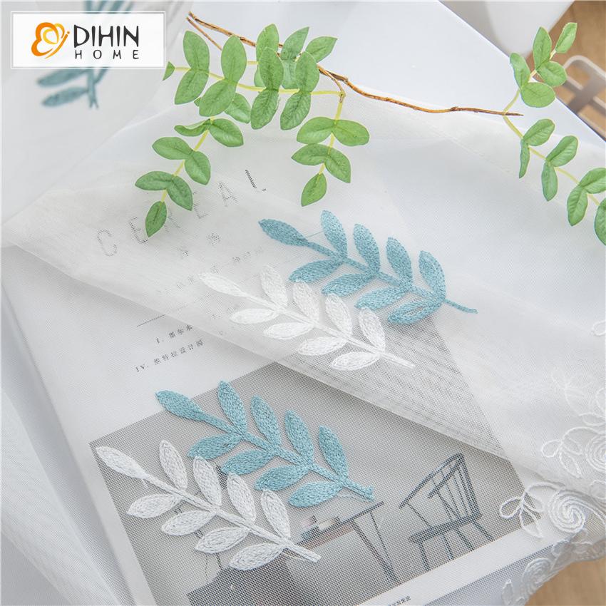 DIHIN HOME Blue and White Wheat Embroidered,Sheer Curtain,Grommet Window Curtain for Living Room ,52x63-inch,1 Panel Curtains custom curtains blackout curtains curtains for living room curtain fabric linen curtains