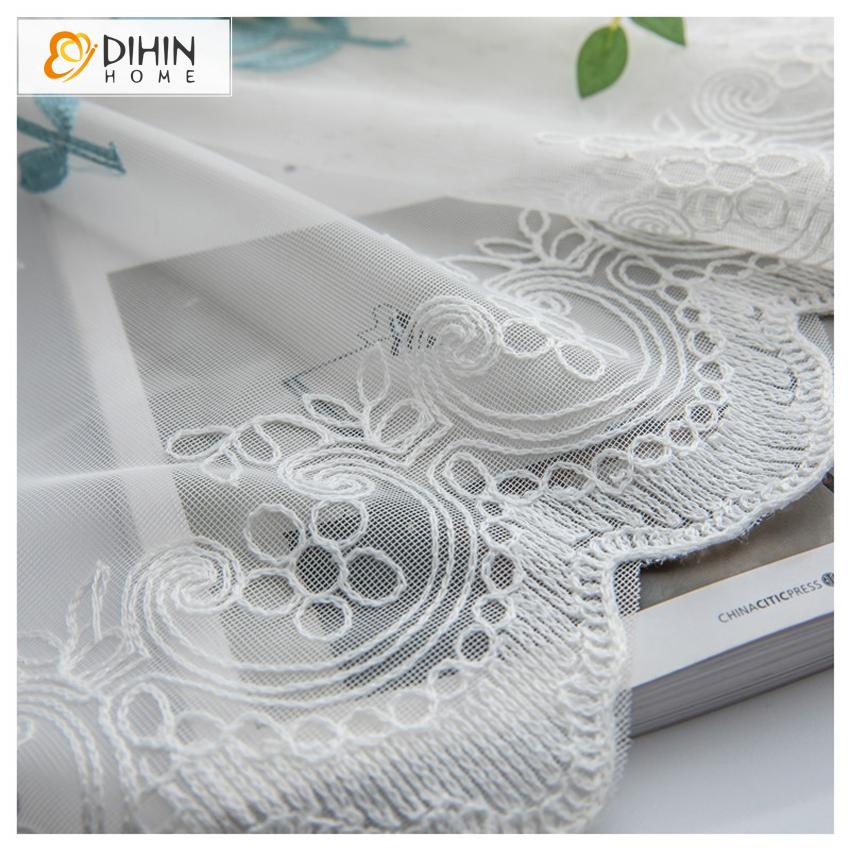 DIHIN HOME Blue and White Wheat Embroidered,Sheer Curtain,Grommet Window Curtain for Living Room ,52x63-inch,1 Panel Curtains custom curtains blackout curtains curtains for living room curtain fabric linen curtains