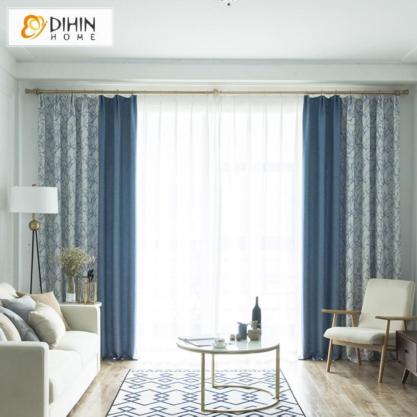 DIHIN HOME Blue Branch Printed,Blackout Grommet Window Curtain for Living Room ,52x63-inch,1 Panel Roman Shades Curtains Window Blinds custom curtains blackout curtains curtains for living room sheer curtains curtain fabric linen curtains kitchen curtains velvet curtains pinch pleat curtains bay window curtains outdoor curtains pleated curtains floral curtains dining room curtains kitchen valances drapes for bedroom patio curtains nursery curtains grommet curtains