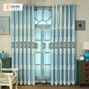 DIHIN HOME Blue Elegant Embroidered，Blackout Grommet Window Curtain for Living Room ,52x63-inch,1 Panel Roman Shades Curtains Window Blinds custom curtains blackout curtains curtains for living room sheer curtains curtain fabric linen curtains kitchen curtains velvet curtains pinch pleat curtains bay window curtains outdoor curtains pleated curtains floral curtains dining room curtains kitchen valances drapes for bedroom patio curtains nursery curtains grommet curtains