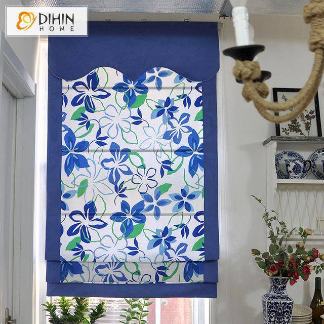DIHIN HOME Blue Flowers Printed Roman Shades ,Easy Install Washable Curtains ,Customized Window Curtain Drape, 24"W X 64"H Roman Shades Curtains Window Blinds custom curtains blackout curtains curtains for living room sheer curtains curtain fabric linen curtains kitchen curtains velvet curtains pinch pleat curtains bay window curtains outdoor curtains pleated curtains floral curtains dining room curtains kitchen valances drapes for bedroom patio curtains nursery curtains grommet curtains
